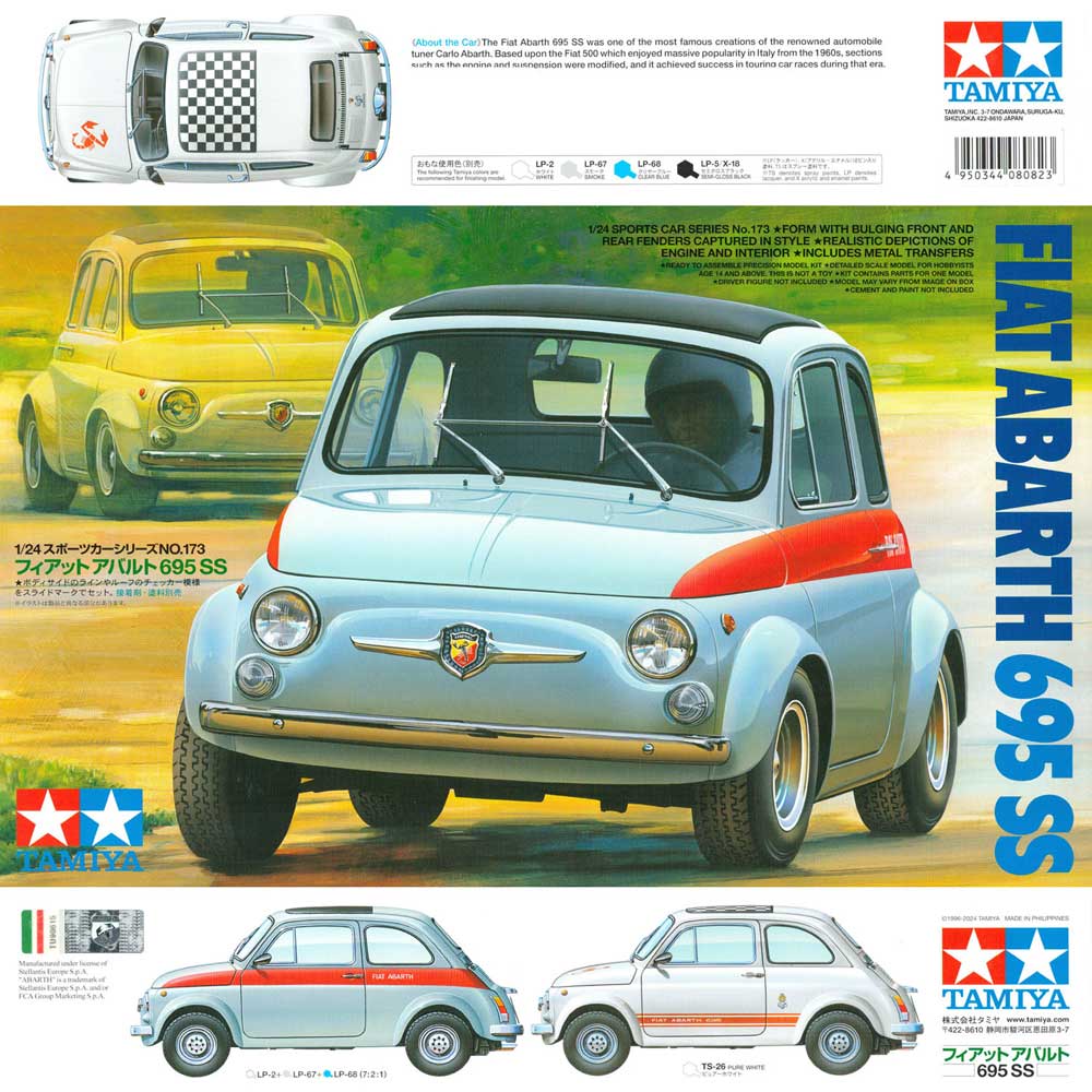 TAMIYA 24173 - Kit Maquette 1:24 Fiat Abarth 695 SS - Plastique à Monter Et Coller - Modélisme, Loisir Créatif - Dès 14 Ans